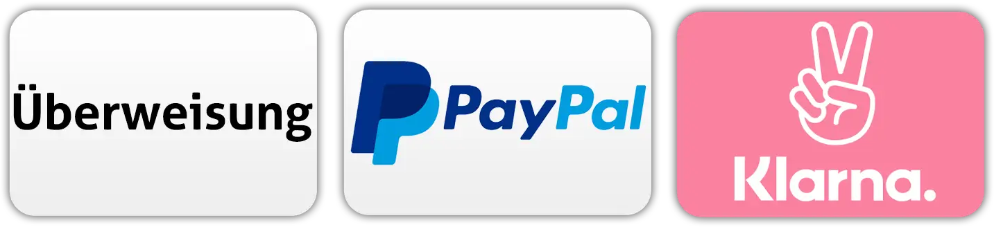 Bezahlen mit Paypal, Klarna oder per Überweisung